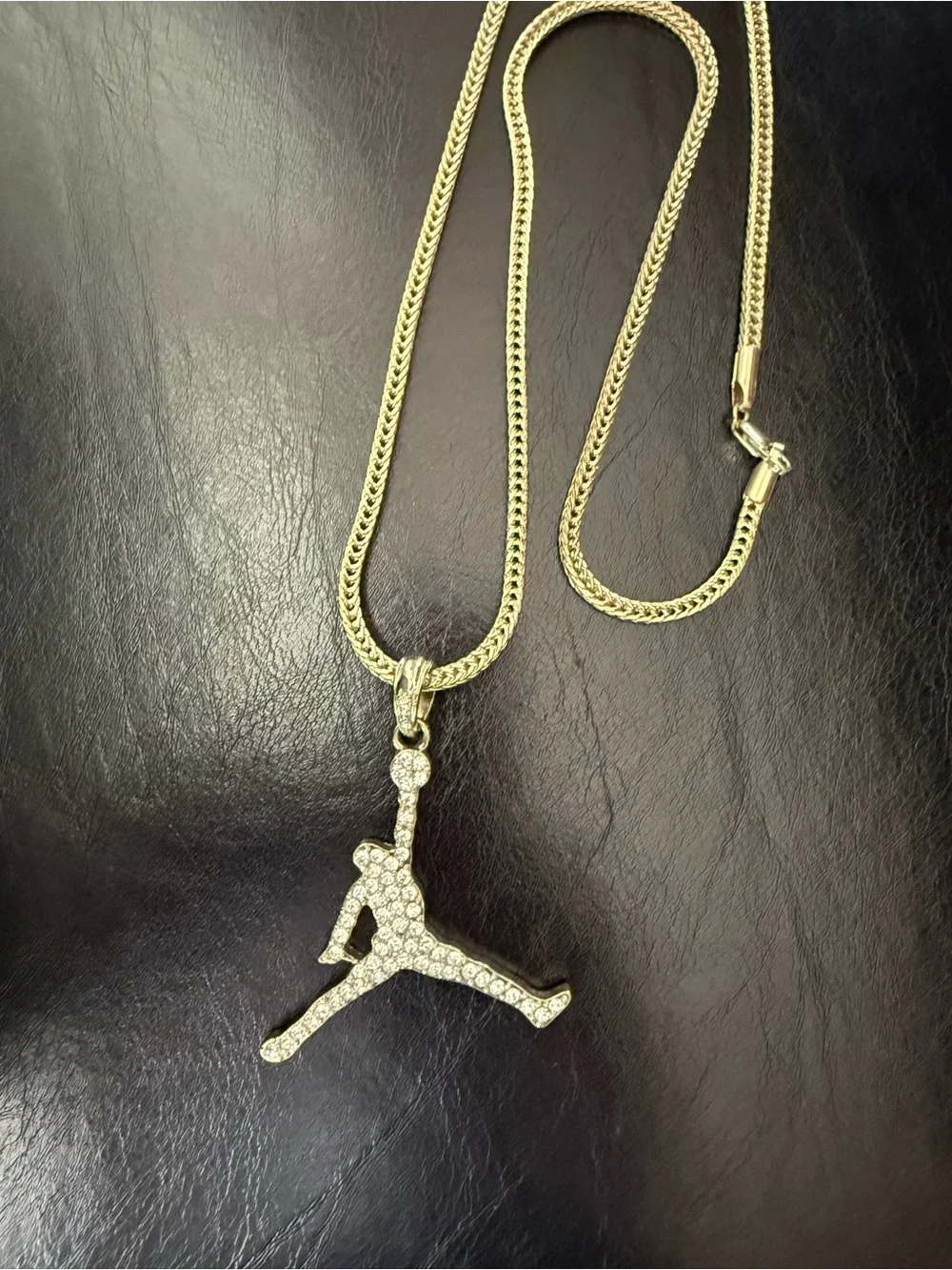 Gold Tone Pavé Jumpman-Style Pendant Necklace - Men's Jewelry